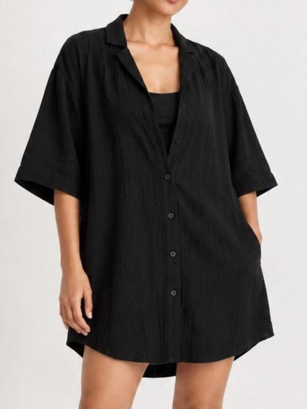 Madewell Lightspun Cotton Gauze Cover-Up Mini Shirtdress Black NWT Size M